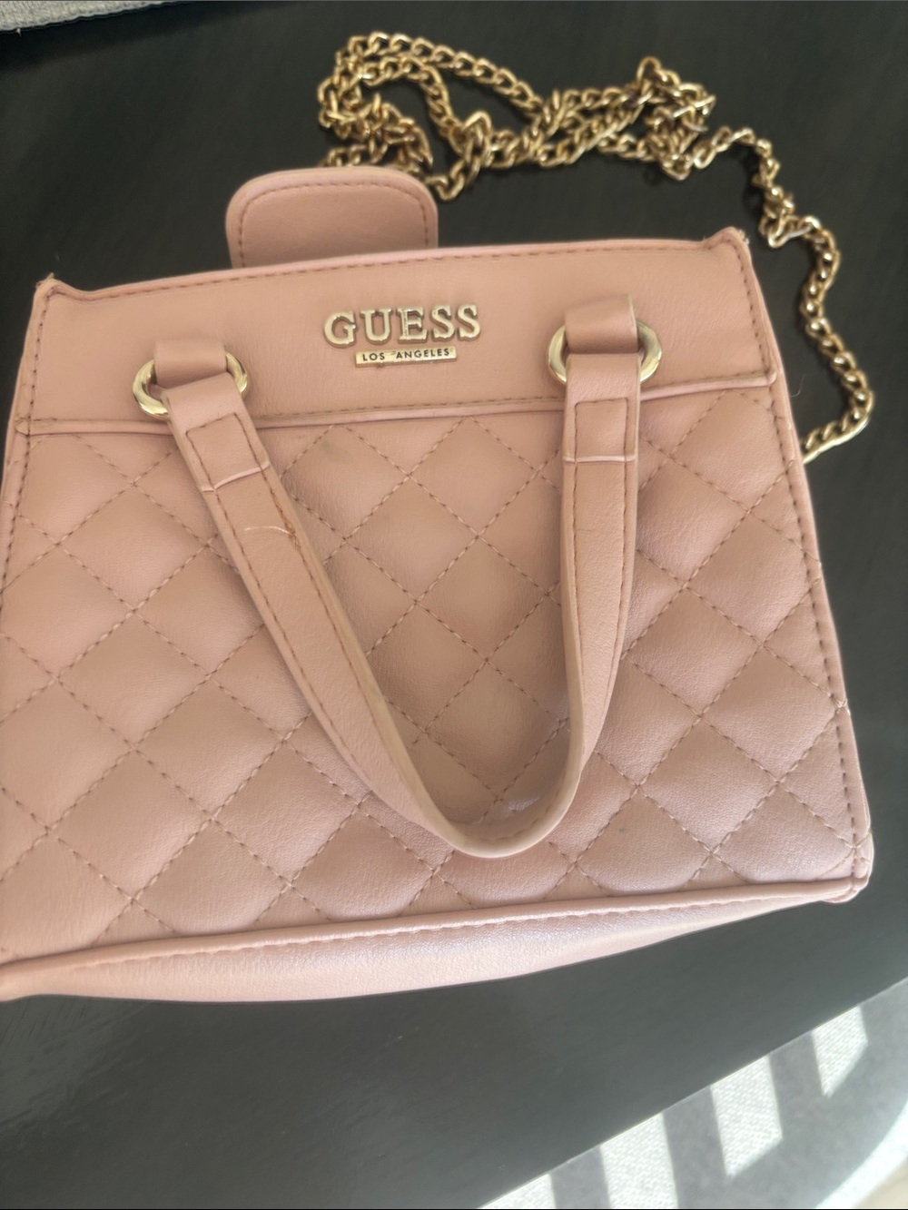 GUESS Quilted Blush Pink Satchel with Gold Chain